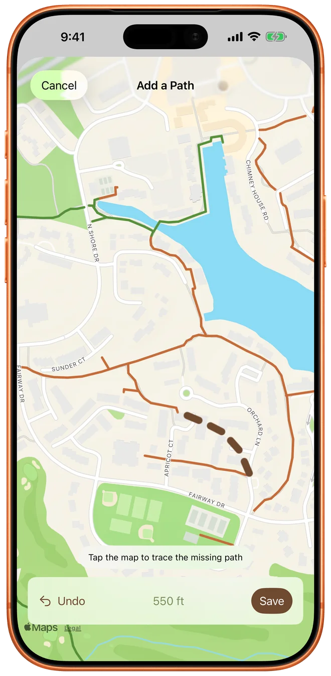 Tracing a missing path on the map near Lake Anne